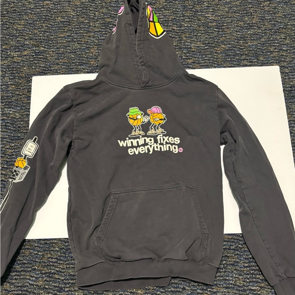 Overtime kids XL “Winning Fixes Everything“ hoodie. Charcoal gray.